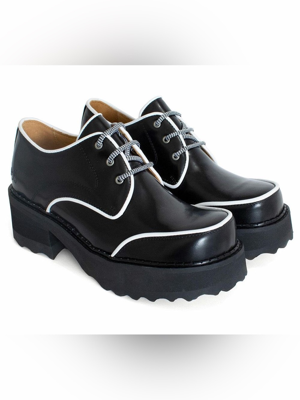 NIB John Fluevog YRSA Black/White Gloss Leather Platform Shoe Women’s 9.5 fits 9